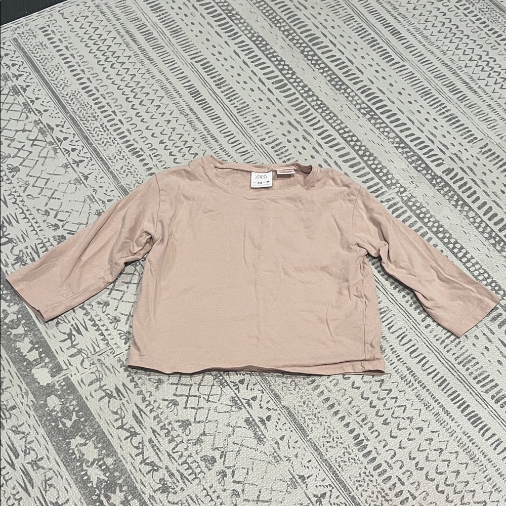 Tan Long Sleeve Crewneck T-Shirt | Size 2–3Y | Unisex | 100% Cotton